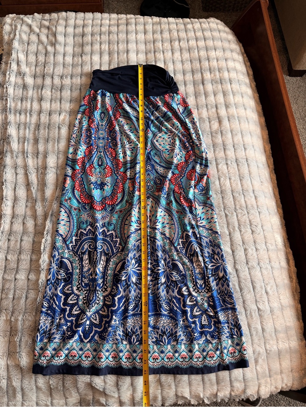 AGB Navy Blue Multi Paisley Fold-Over Waist Maxi Skirt MEDIUM